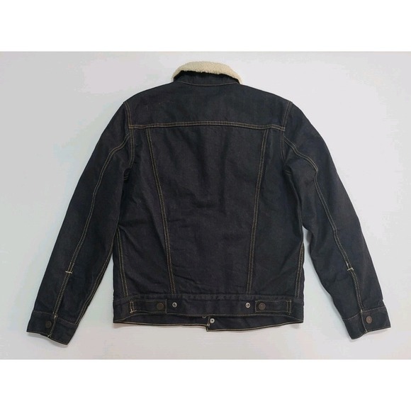 Levi's Denim Trucker Jacket Sherpa Collar Lined Dark Wash Size S - Picture 4 of 9